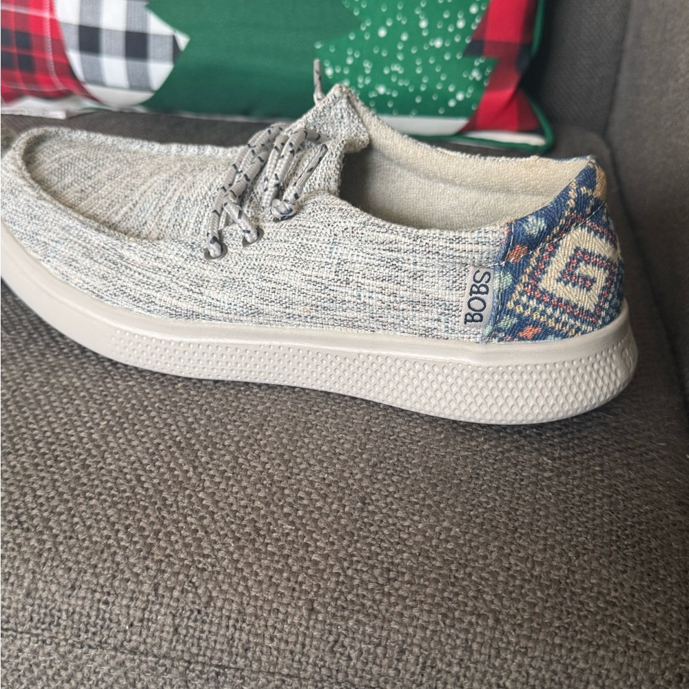 BOBS from Skechers Cream and Blue Patterned Sneakers